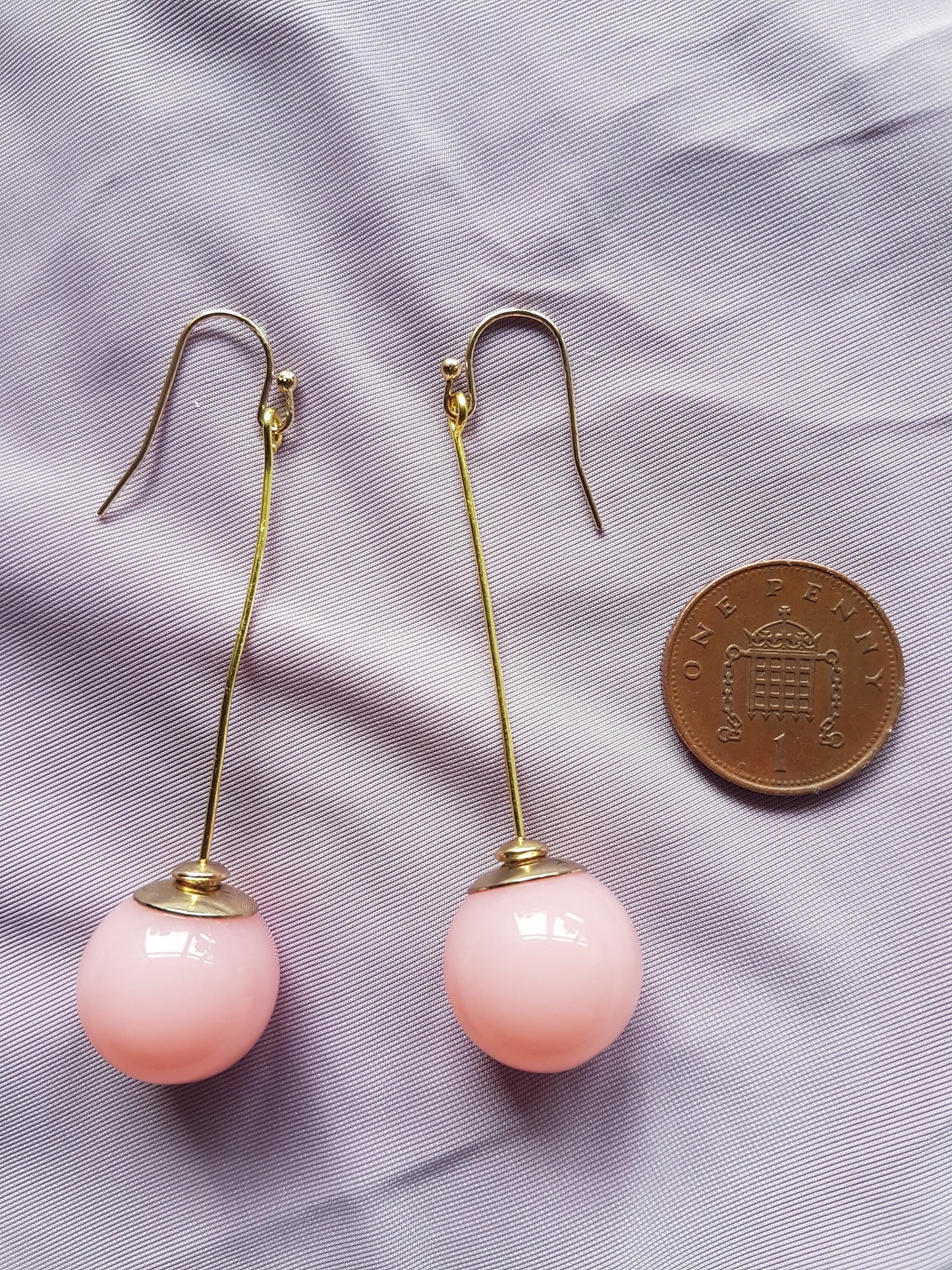 Pink Pearl Gold Drop Earrings