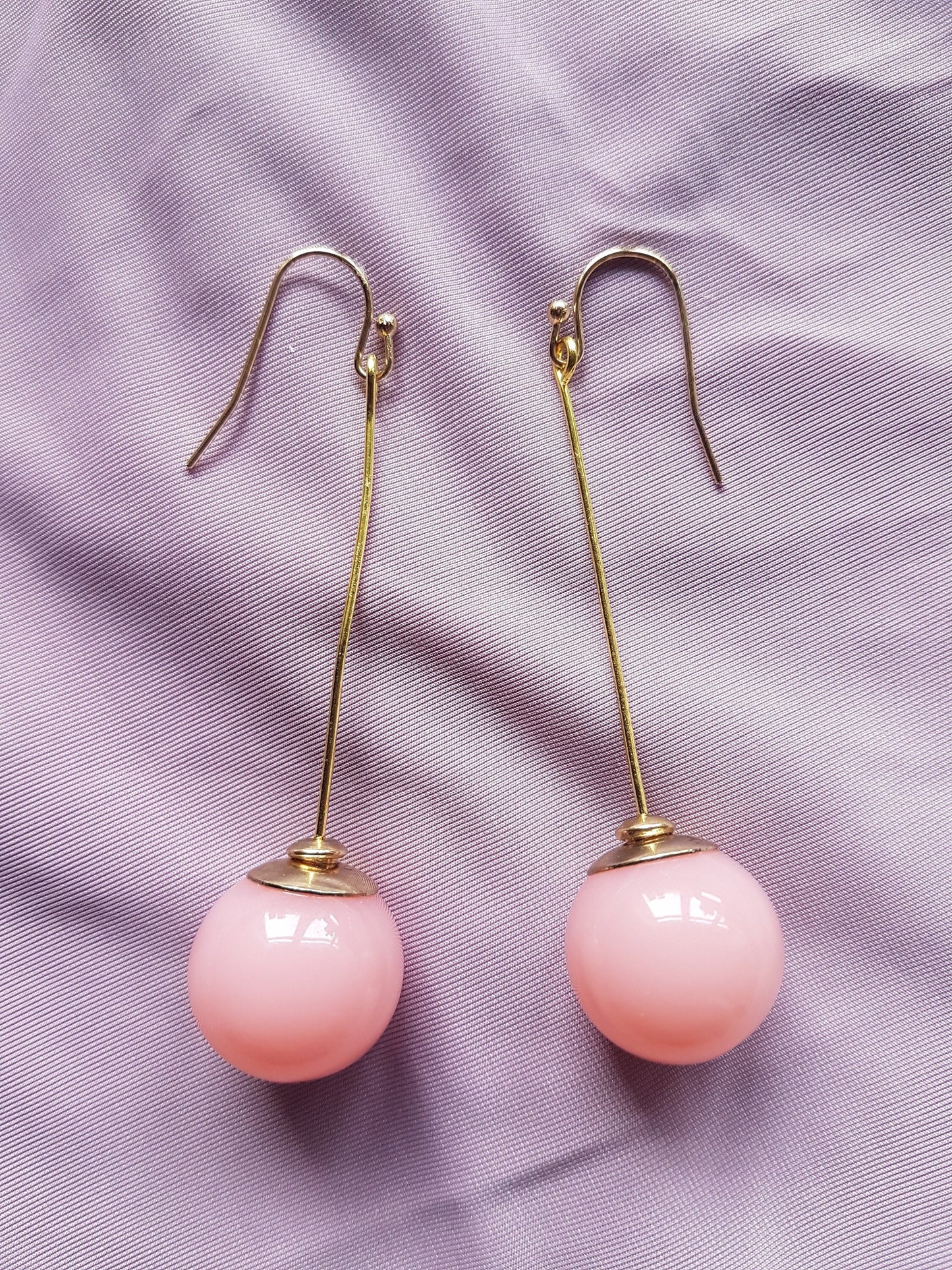 Pink Pearl Gold Drop Earrings