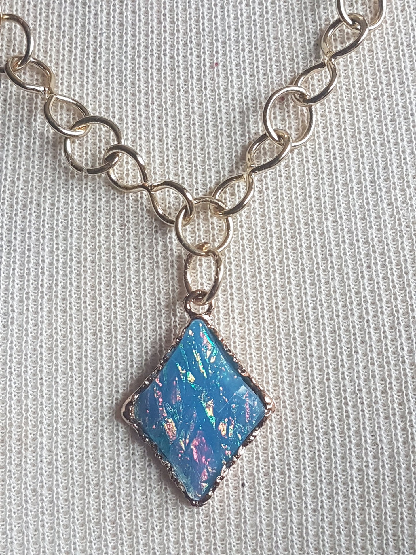 Gold Chain Blue Opal Necklace