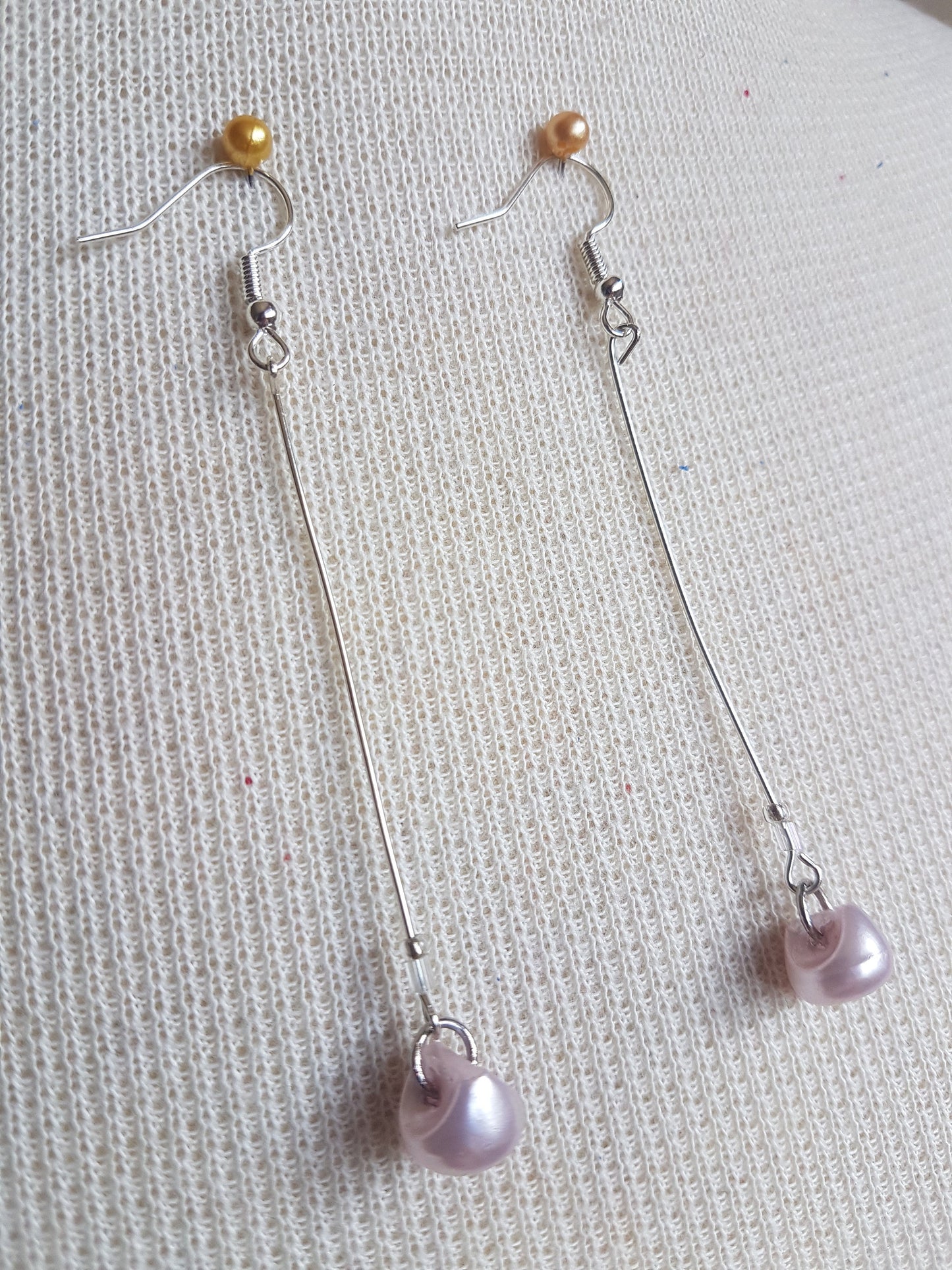 Silver Pink Button Dangle Earrings