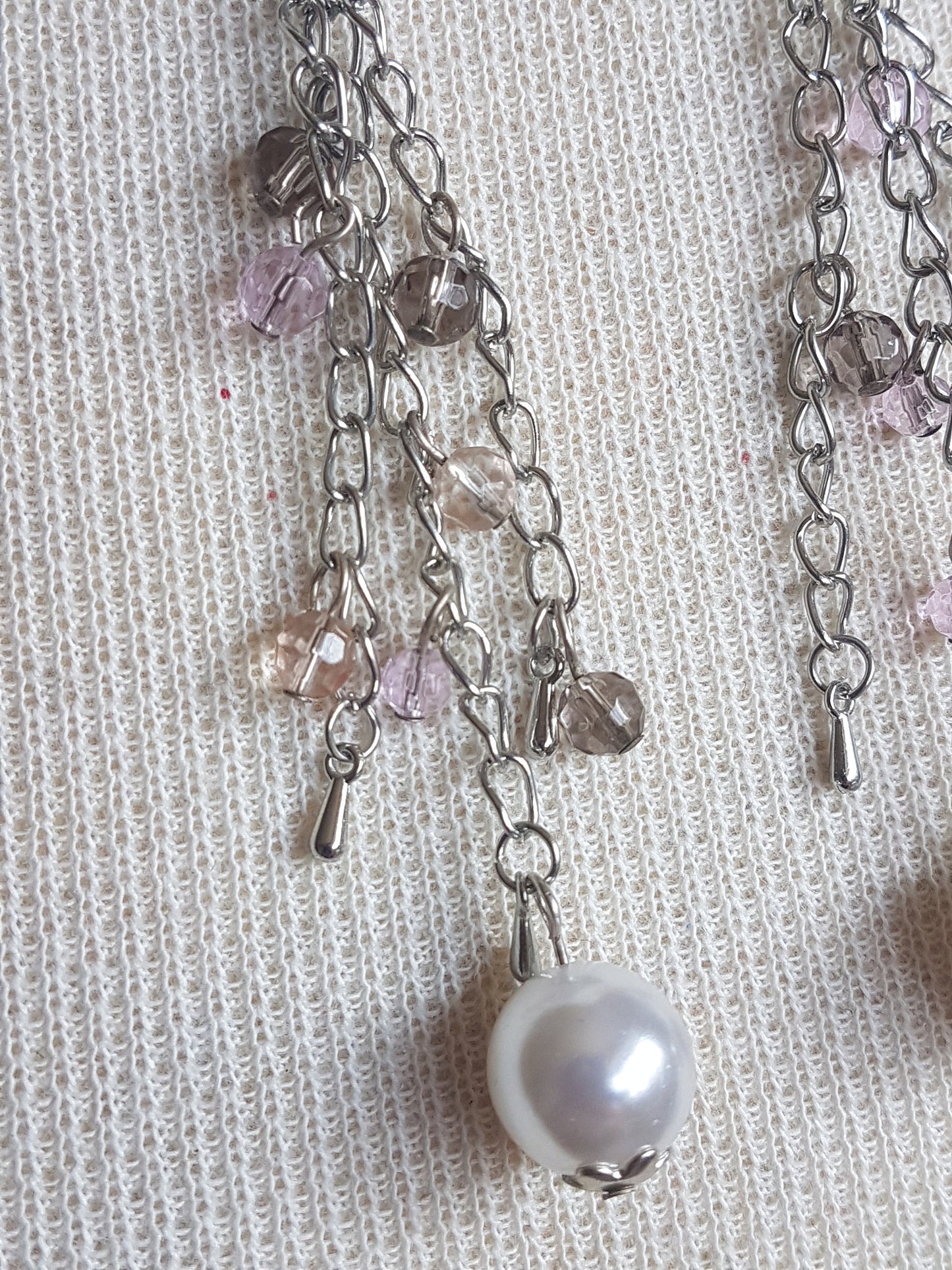 Silver Chain Beads Pearl Earrings