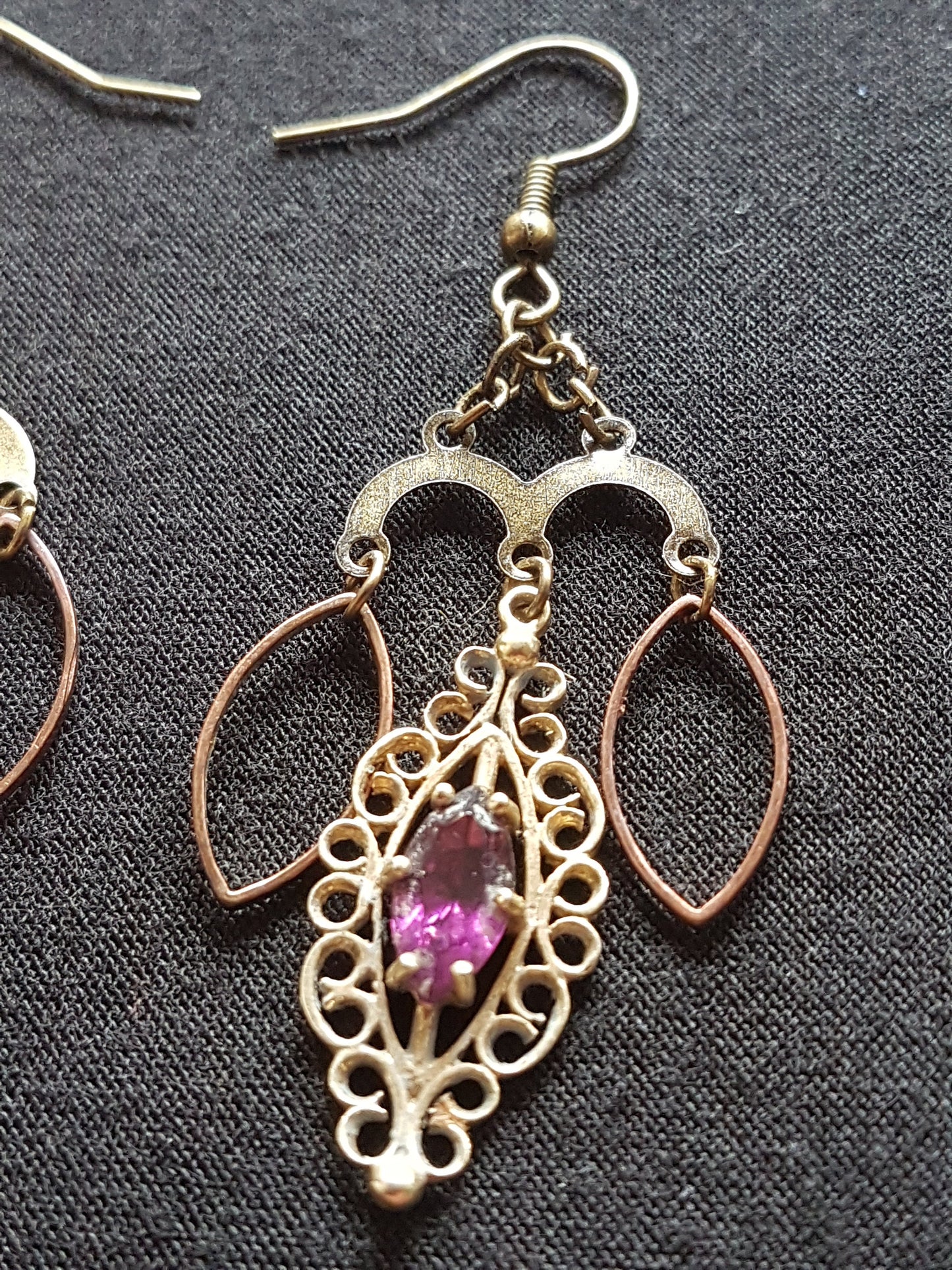 Antique Bronze Gold Amethyst Earrings