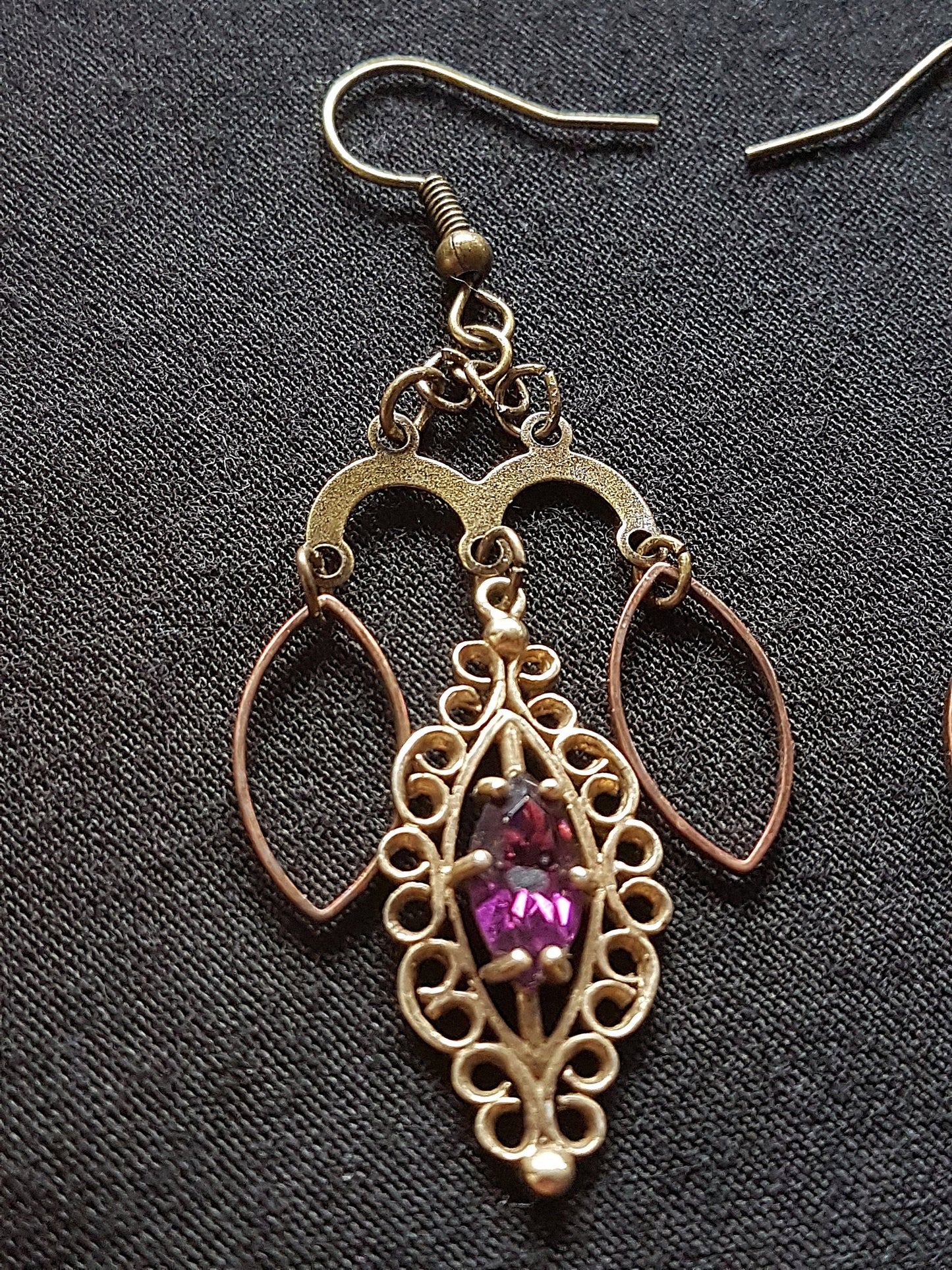 Antique Bronze Gold Amethyst Earrings
