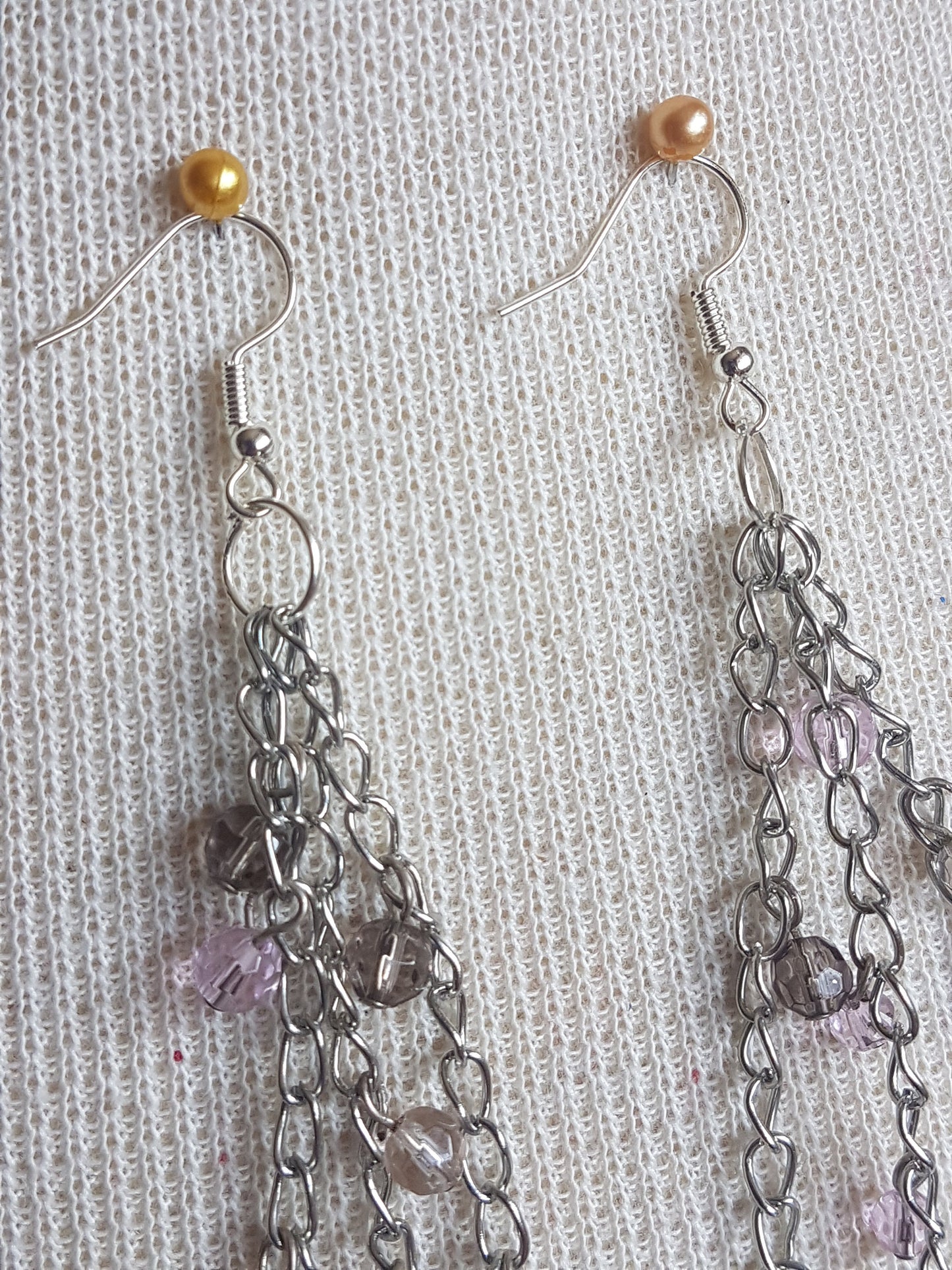 Silver Chain Beads Pearl Earrings