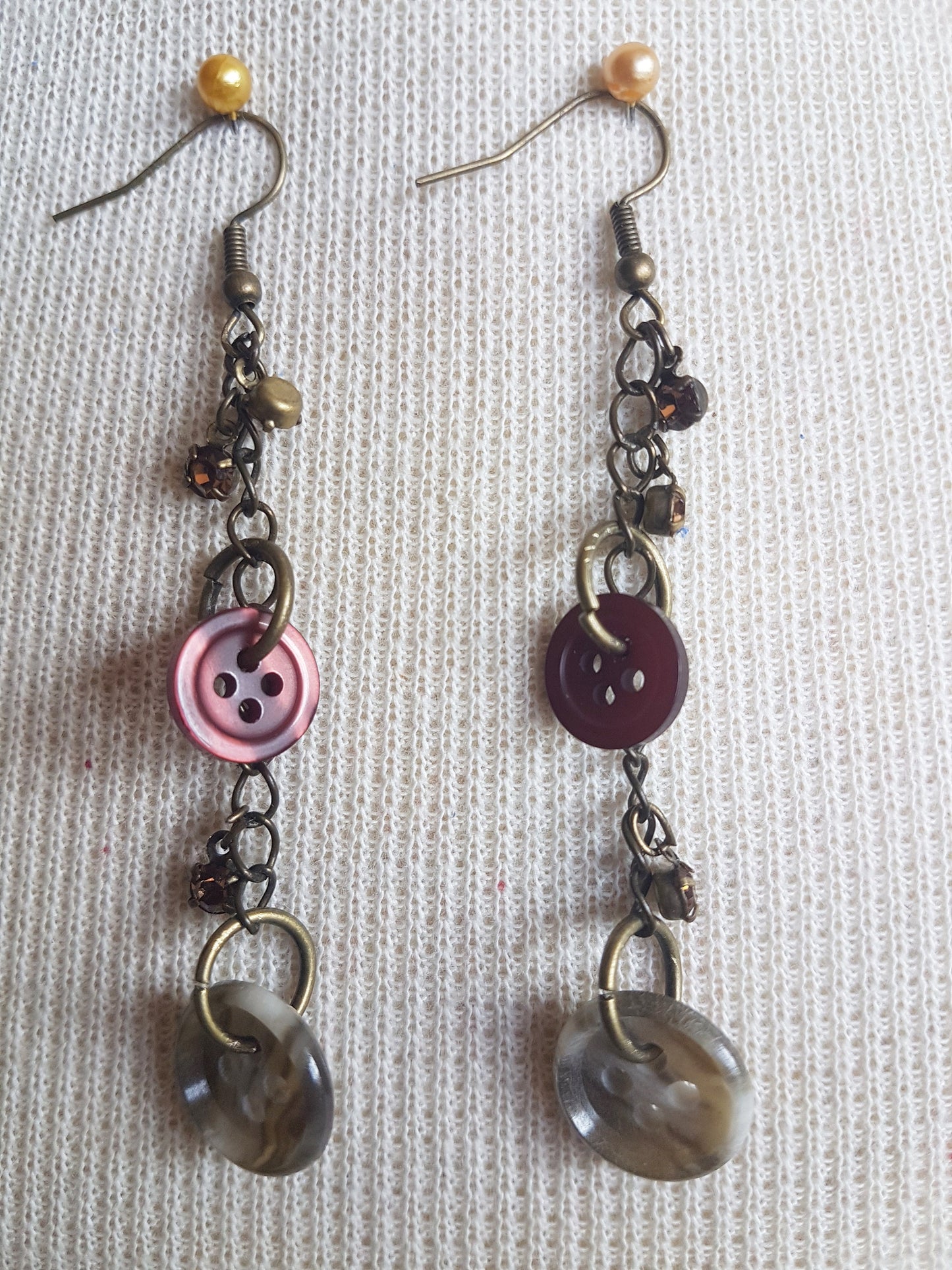 Antique Bronze Buttons Dangle Earrings