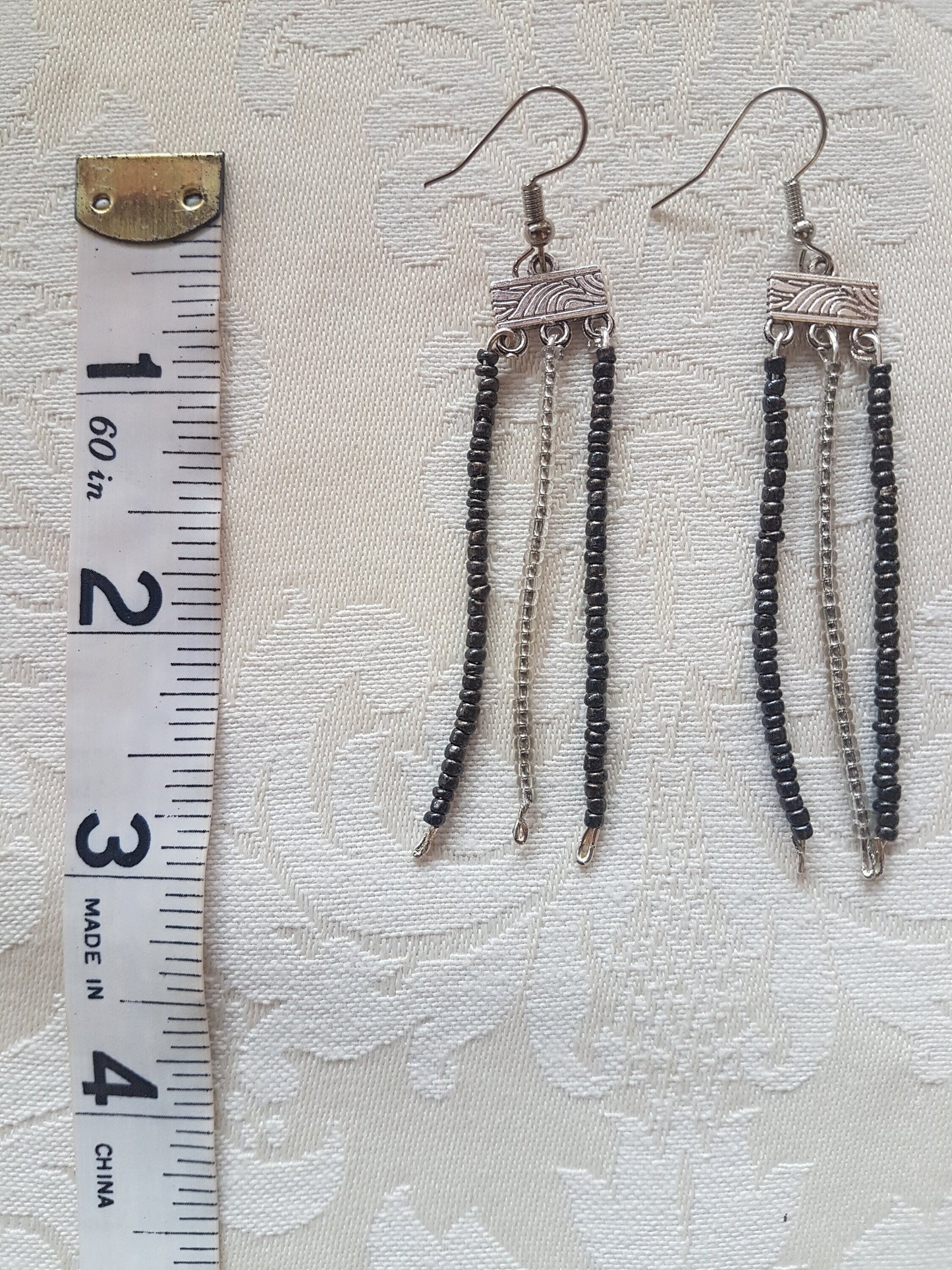 Black White Seed Bead Earrings