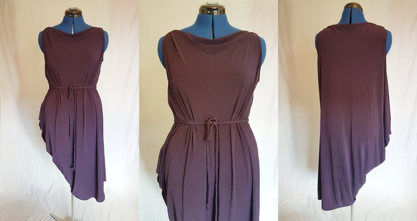 Purple Damson Asymmetric Drape Dress