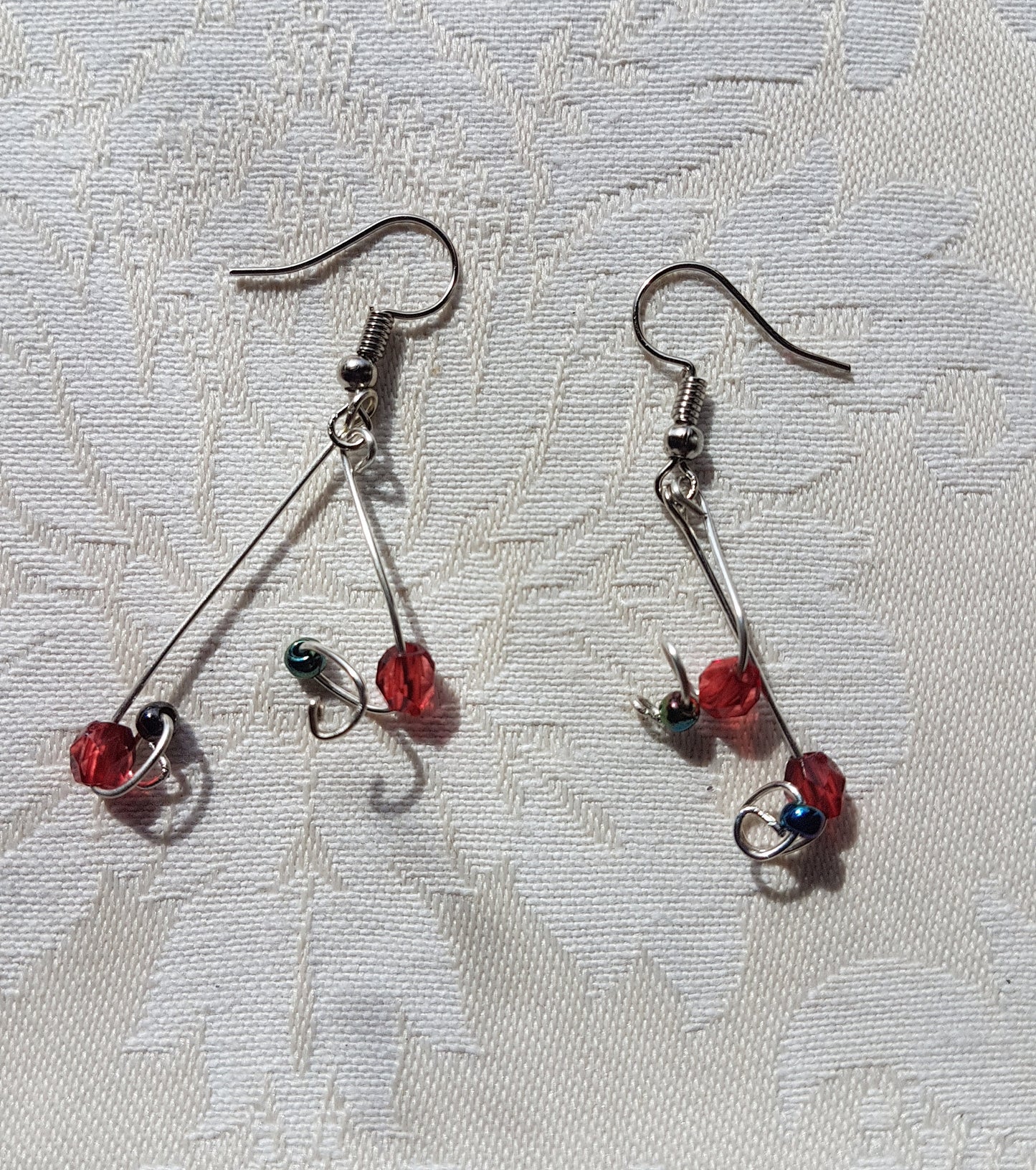 Red Silver Upcycle Dangle Earrings