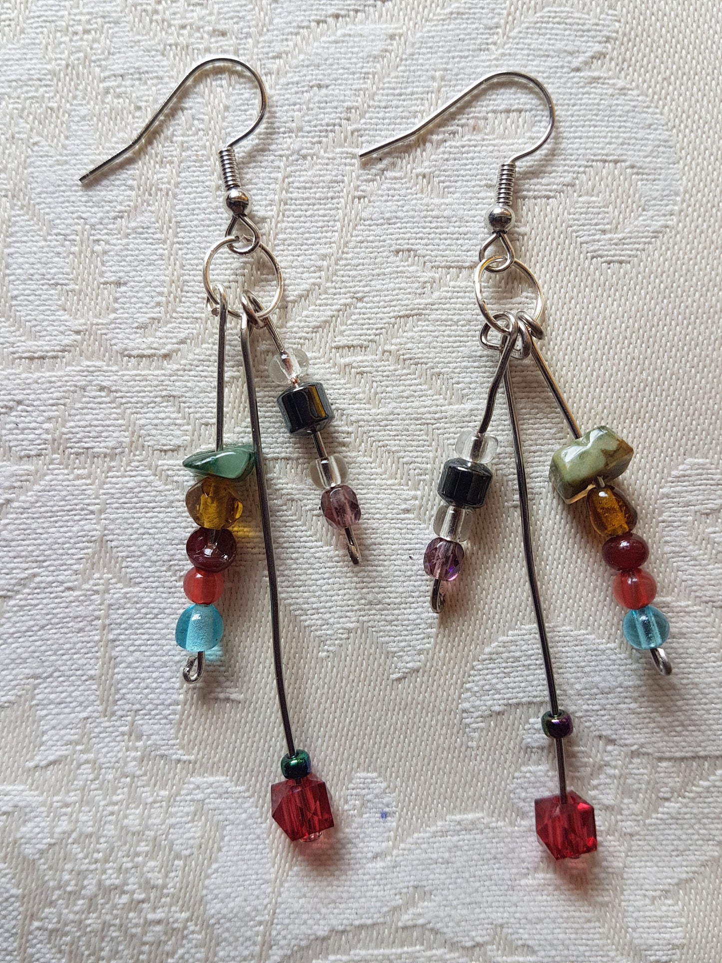 Multicoloured Bead Silver Earrings
