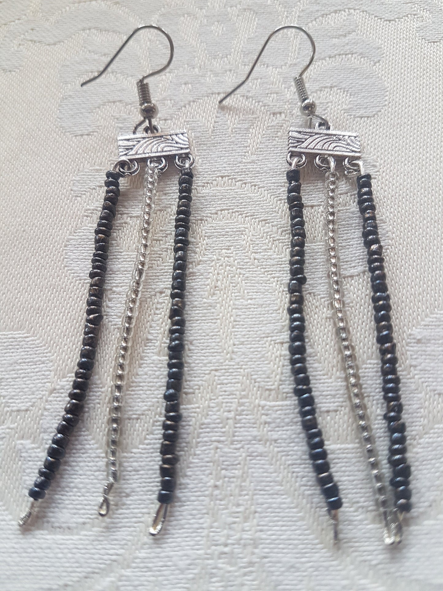 Black White Seed Bead Earrings