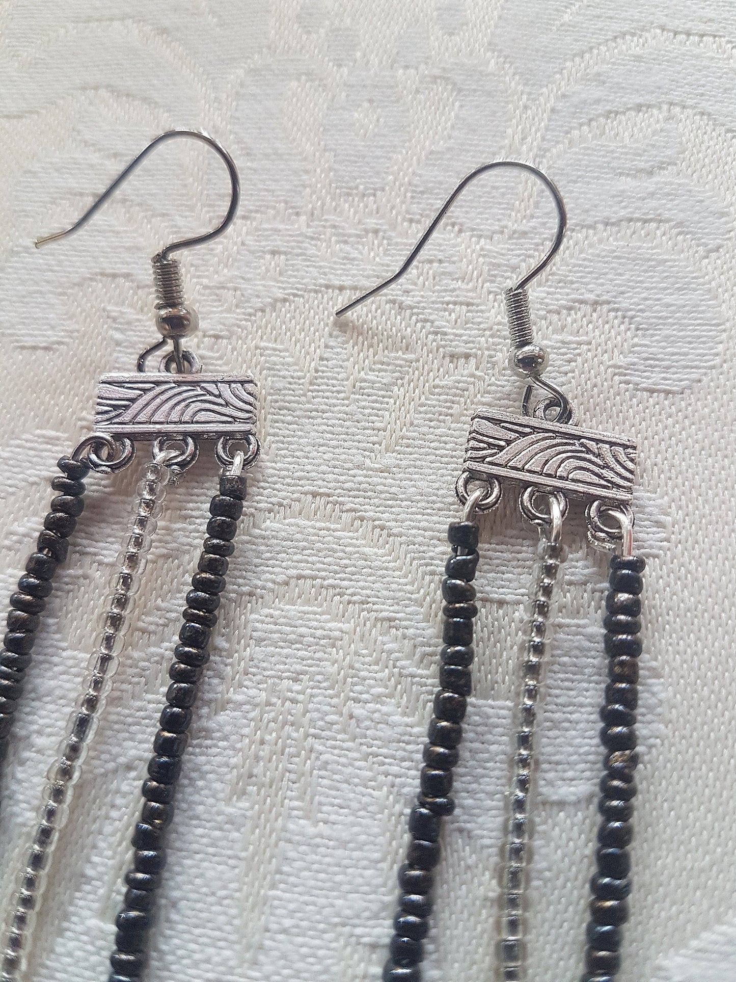 Black White Seed Bead Earrings