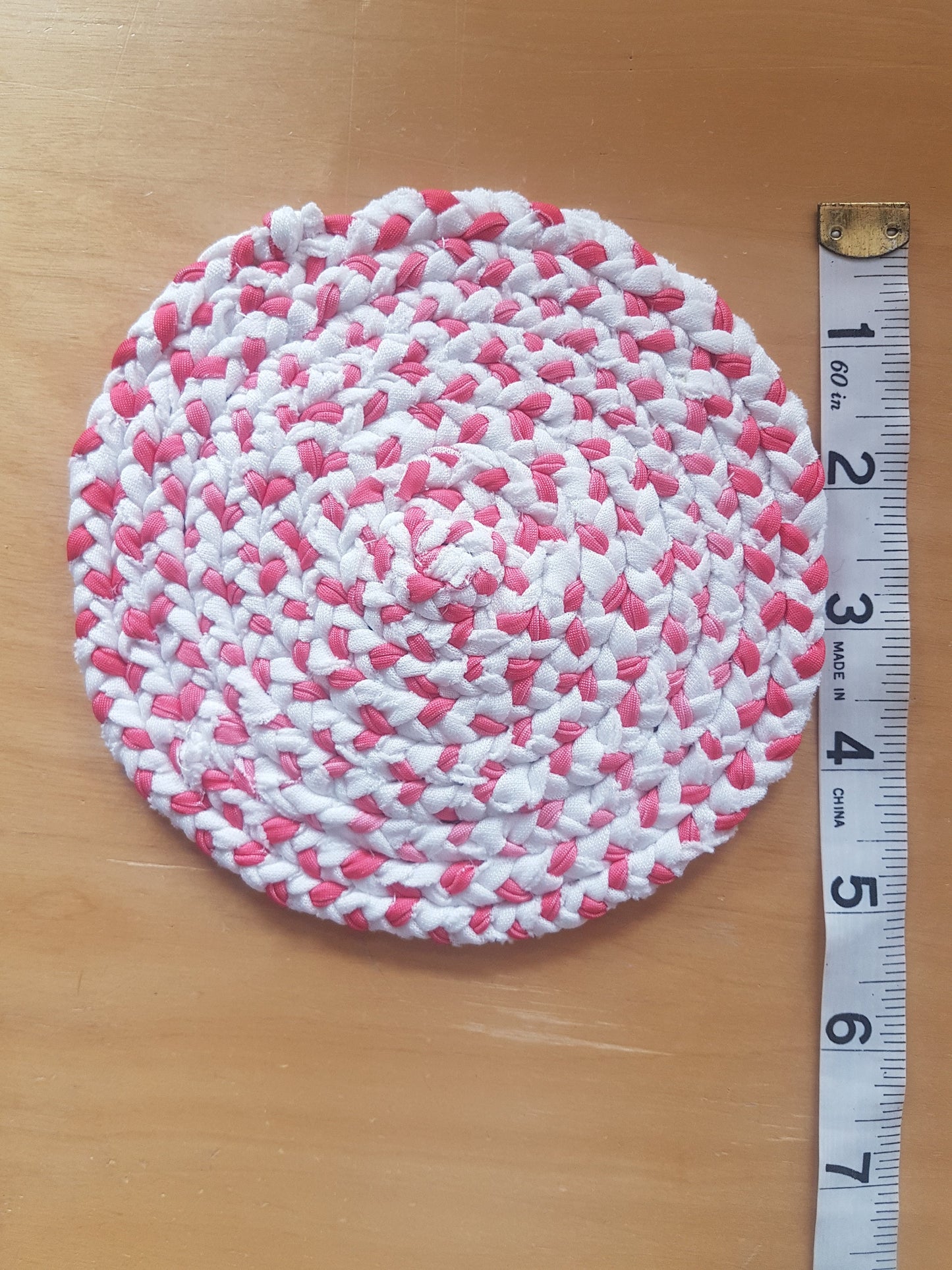 Handmade Round Coaster Pink White