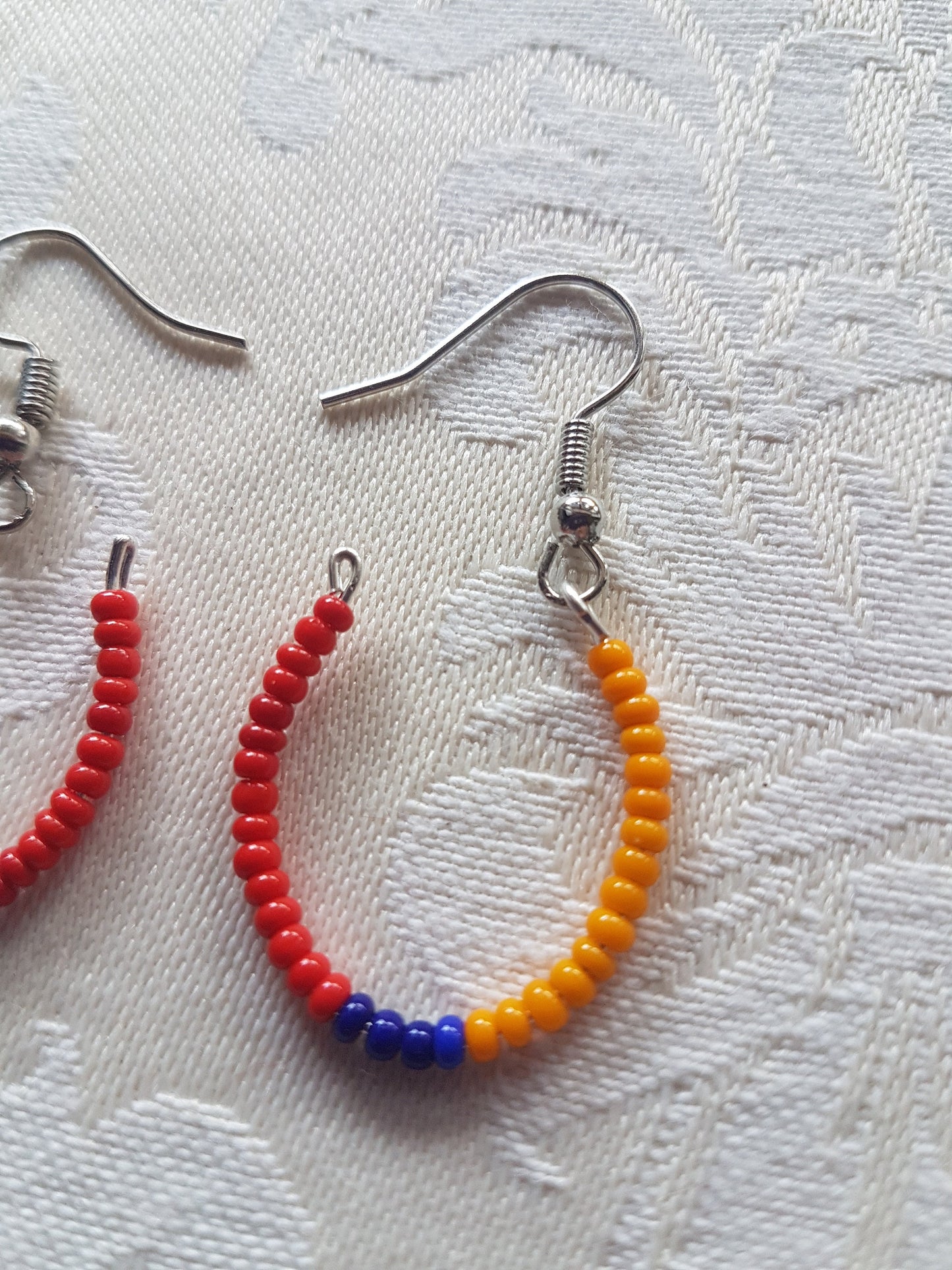 Orange Blue Red Seed Bead Earrings