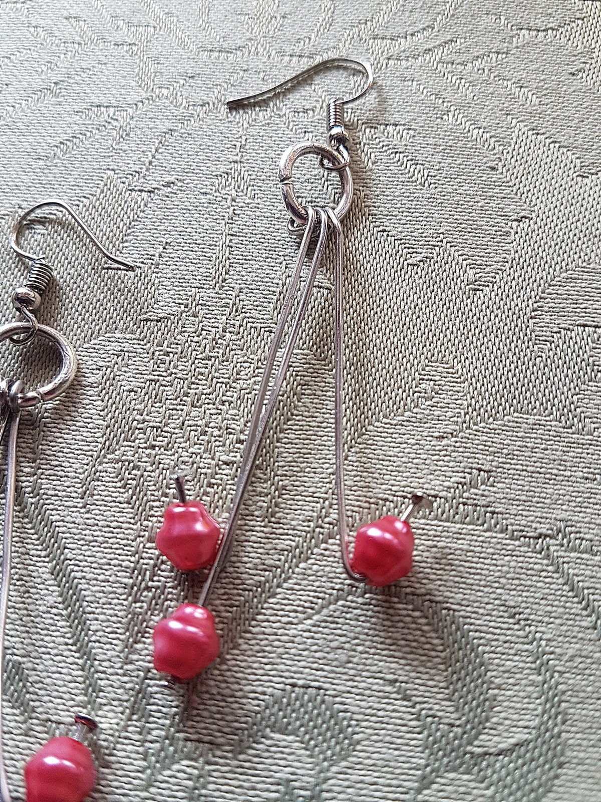 Pink Silver Upcycle Dangle Earrings