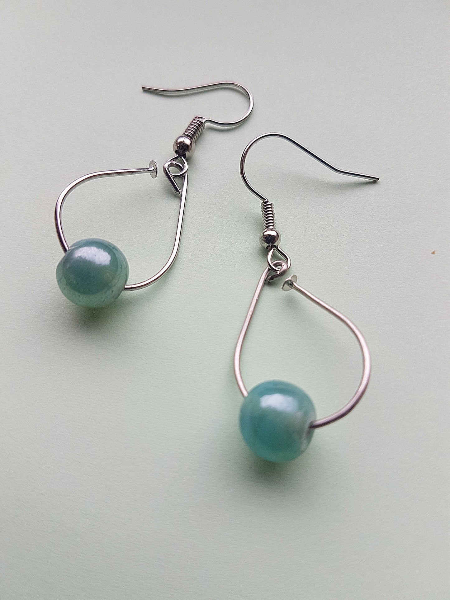 Blue Bead Silver Dangle Earrings