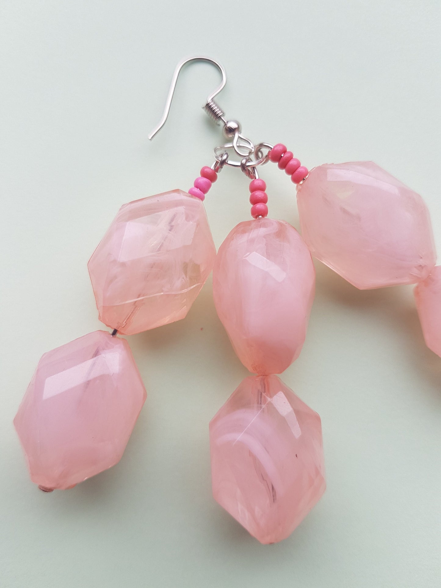 Pink Chunky Bead Dangle Earrings