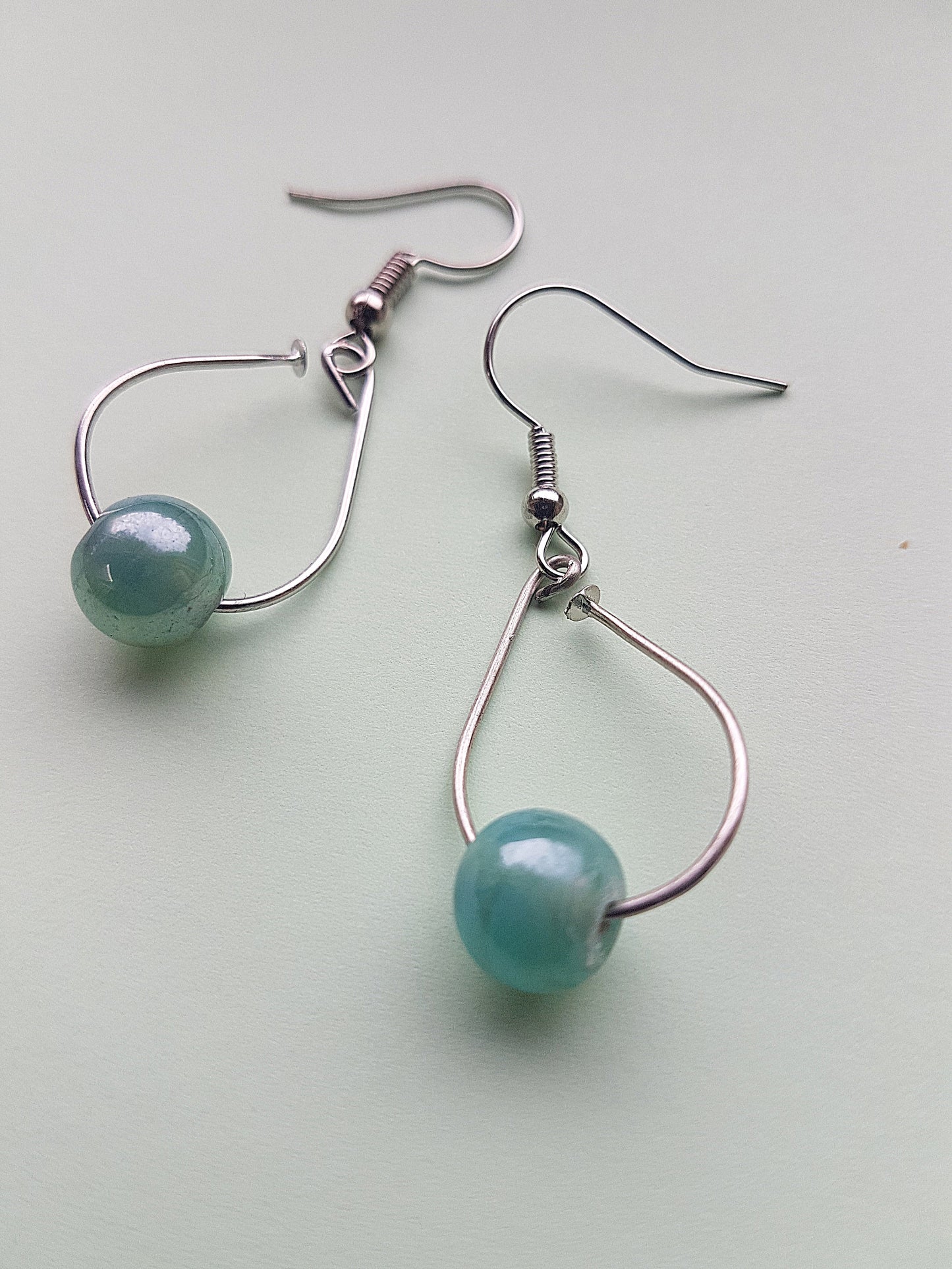 Blue Bead Silver Dangle Earrings