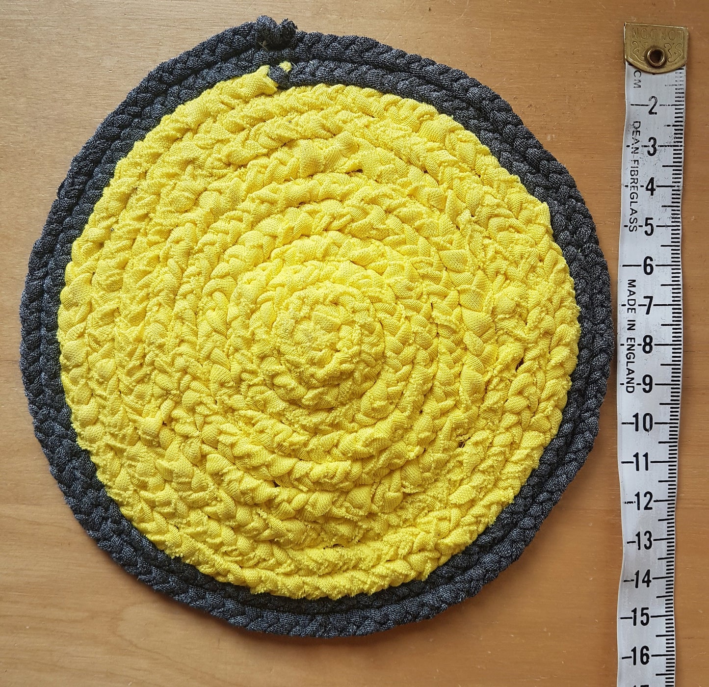 Handmade Round Coaster Yellow Grey