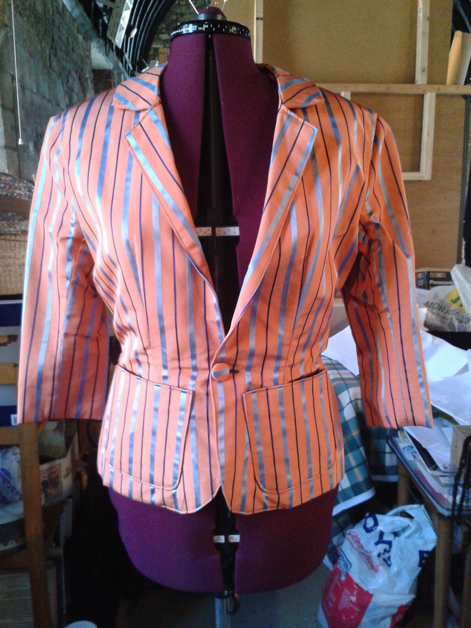 pink stripe silk blazer