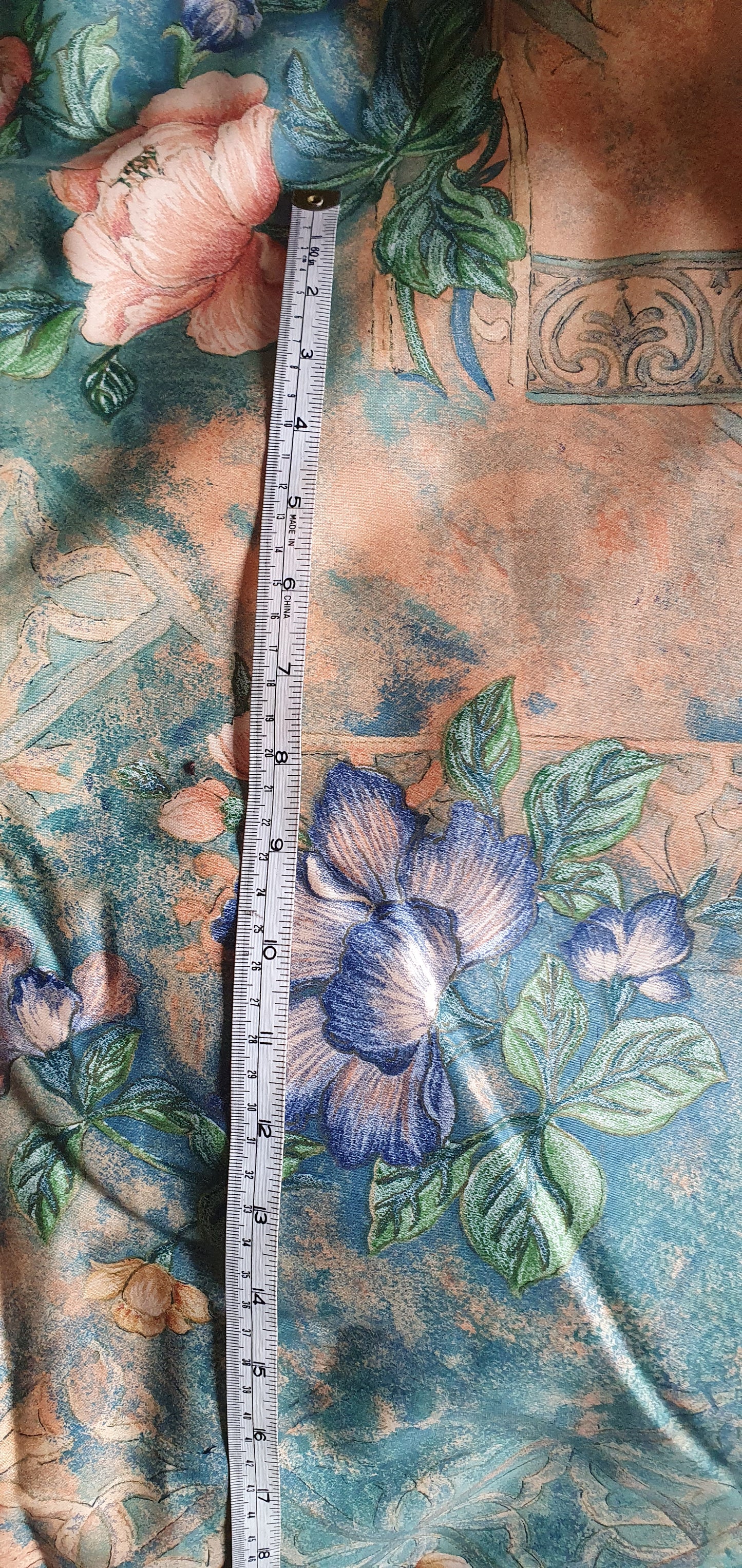 Floral Orange, Green, Blue Fabric Remnants Per Metre