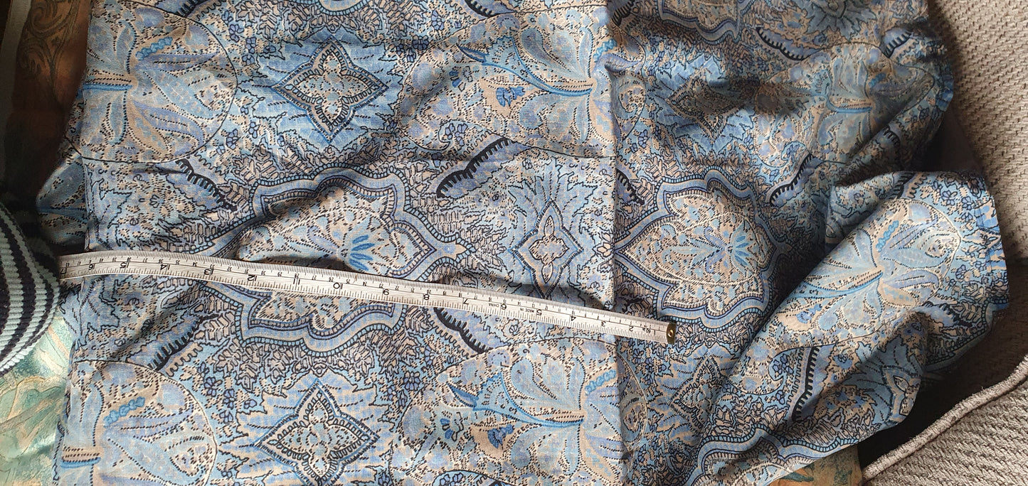 Blue Beige Paisley Look Print Pattern Cotton Blend Fabric Per 1/2 Metre