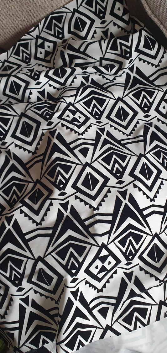 Stretch Mid Weight Black And White Abstract Geometric Remnant