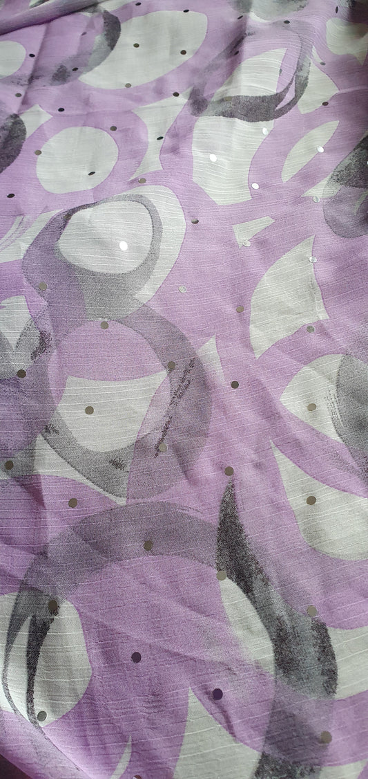 Semi See Through Purple Pattern And Sequin Fabric Remnant