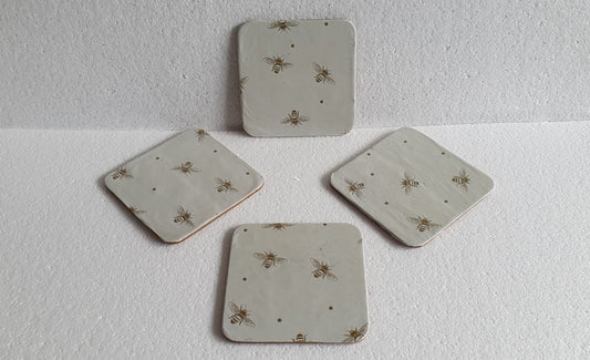 Decoupage Off White Gold Bee Coasters Set Of Four Home Decor Gift