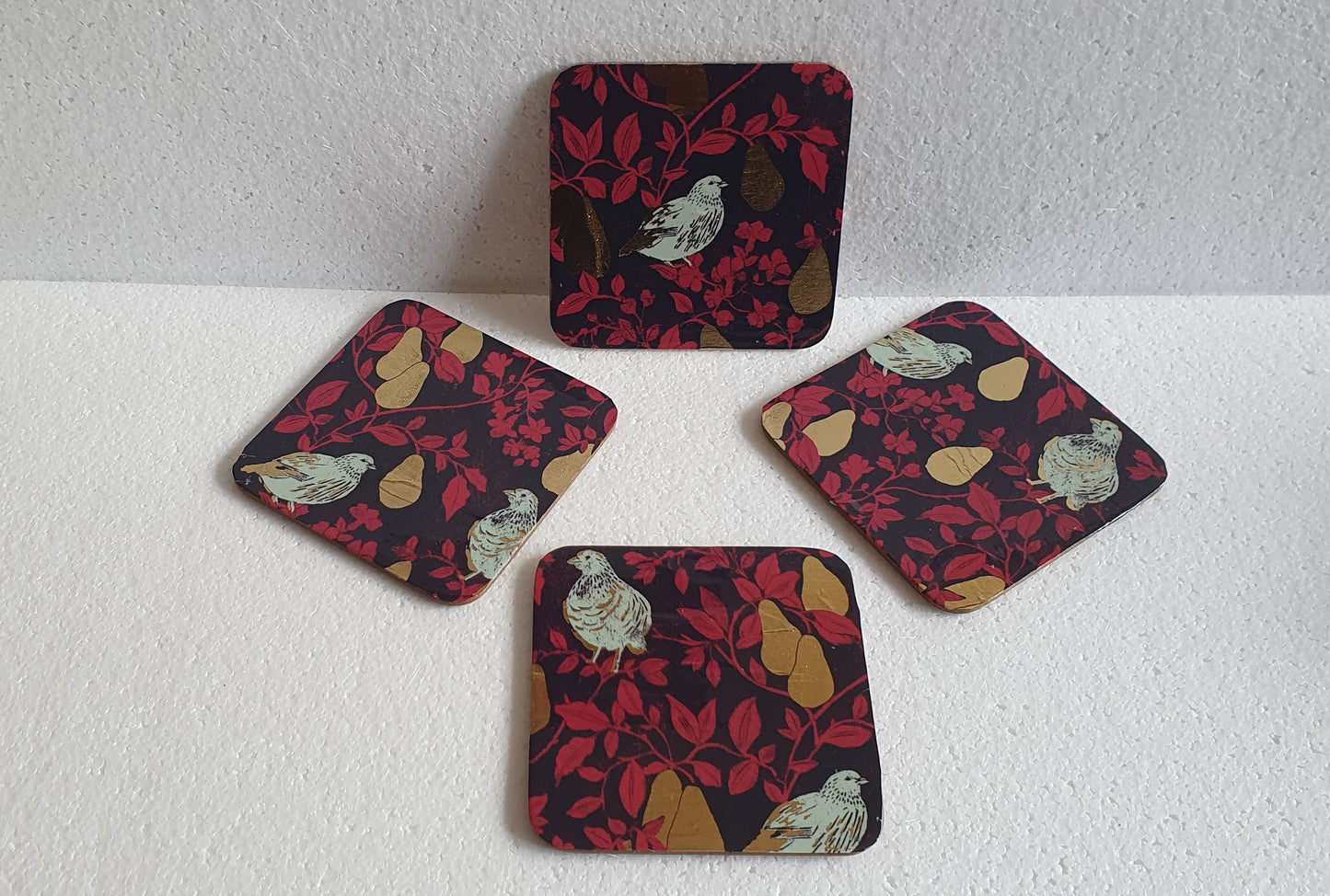 Gold Purple Partridge Decoupage Coasters Set Of Four Home Decor Gift