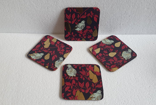 Gold Purple Partridge Decoupage Coasters Set Of Four Home Decor Gift