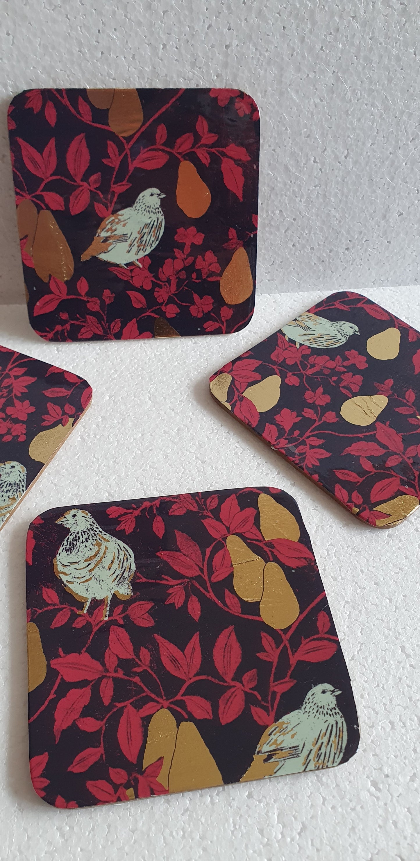 Gold Purple Partridge Decoupage Coasters Set Of Four Home Decor Gift