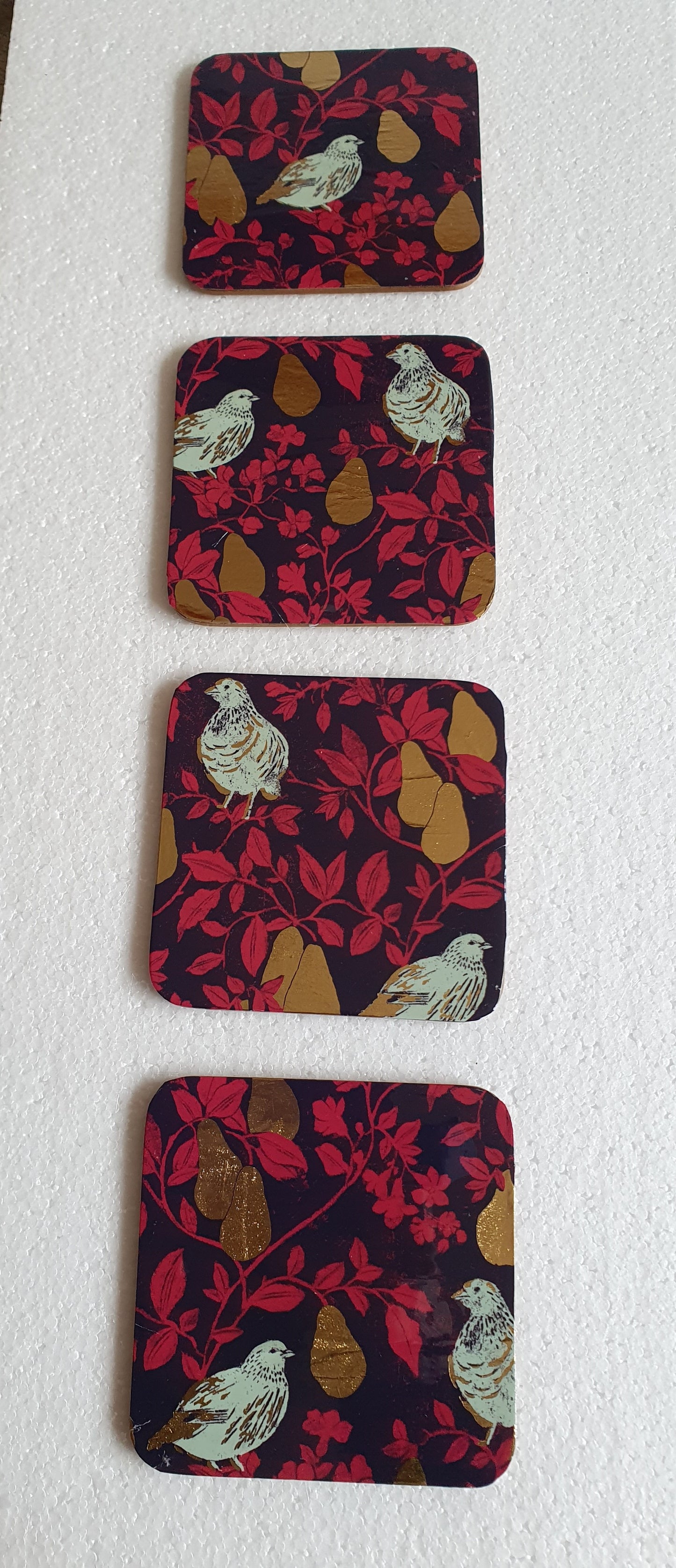 Gold Purple Partridge Decoupage Coasters Set Of Four Home Decor Gift