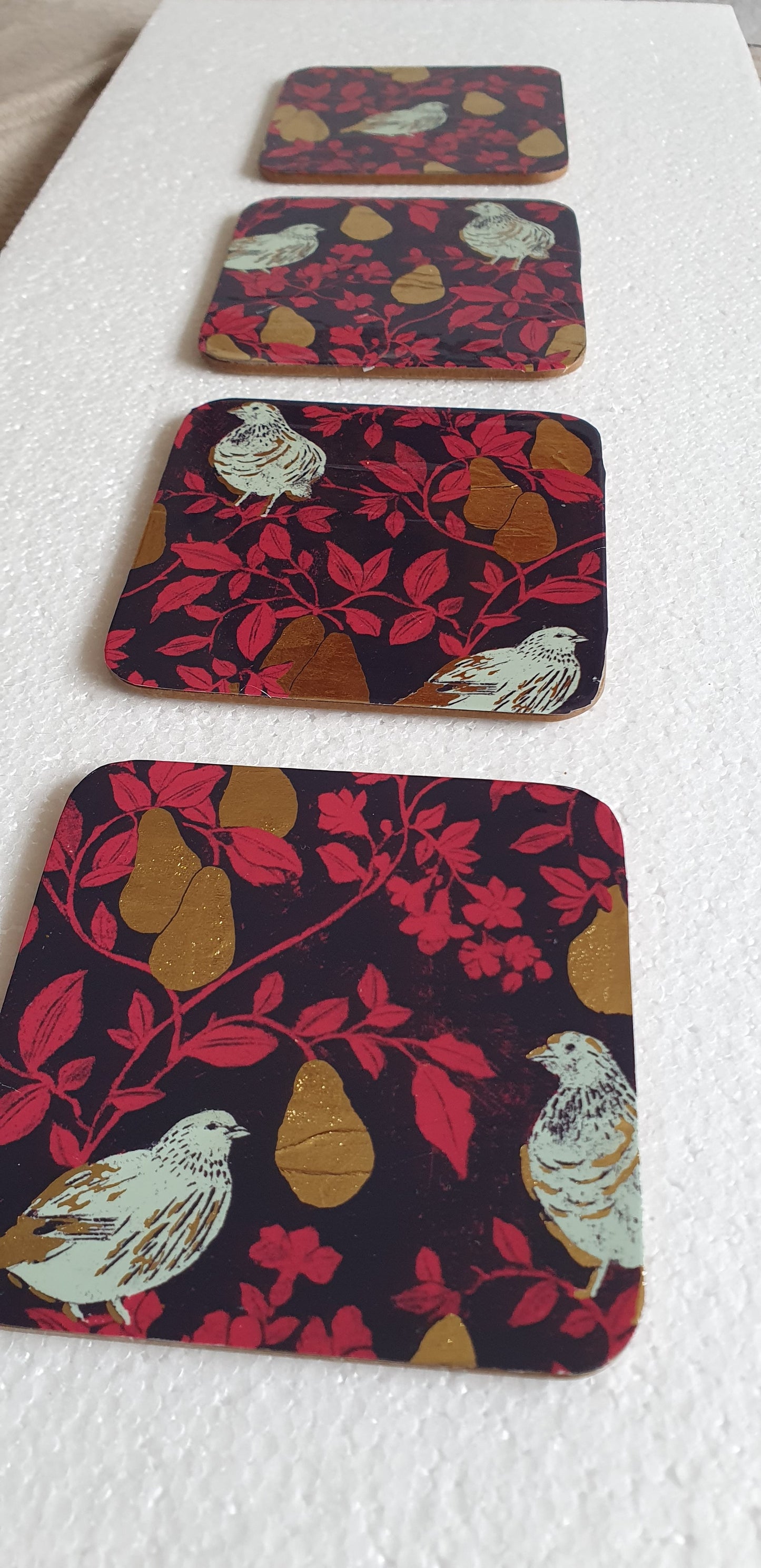Gold Purple Partridge Decoupage Coasters Set Of Four Home Decor Gift