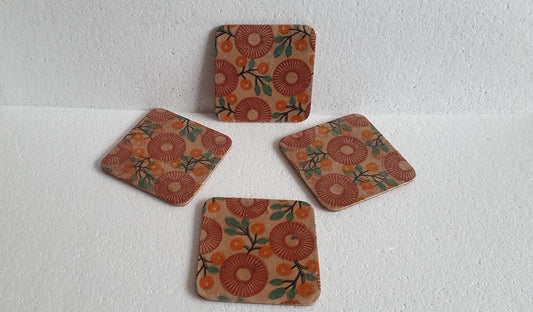 Decoupage Brown Green Retro Coasters Set Of Four Home Decor Gift