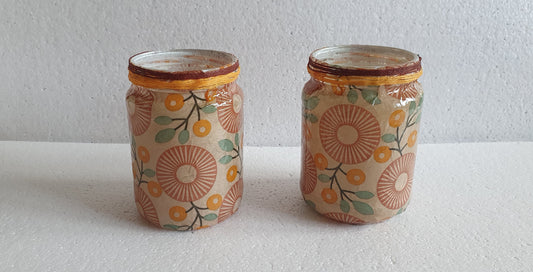 Retro Pattern Brown Green Hand Decorated Desk Tidy Set Of Two Home Decor Gift