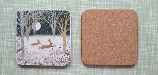 Single Mix And Match Coaster Christmas Snow Rabbits Bunnies Hares Home Decor Gift