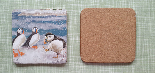 Single Mix And Match Coaster Christmas Snow Puffins Home Decor Gift