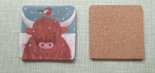 Single Mix And Match Coaster Christmas Highland Cow Robin Home Decor Gift