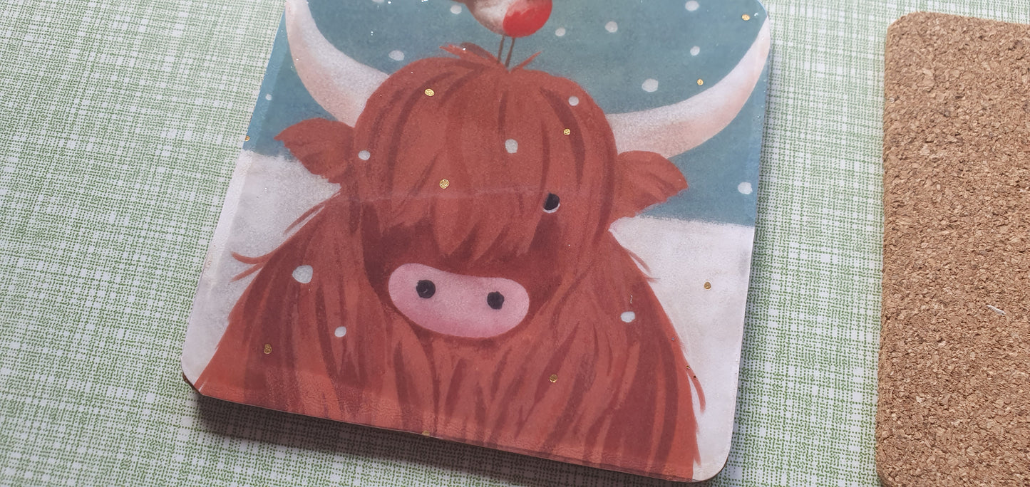 Single Mix And Match Coaster Christmas Highland Cow Robin Home Decor Gift