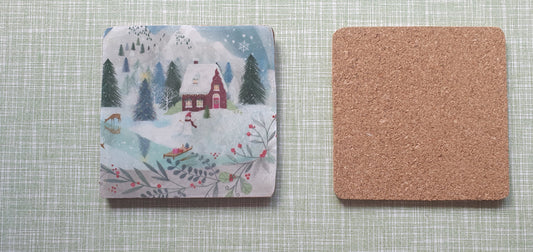 Single Mix And Match Coaster Christmas Winter Scene Home Decor Gift