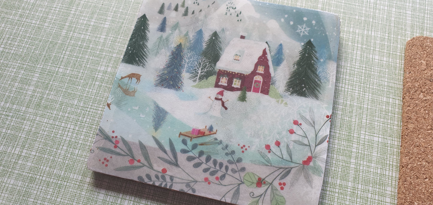 Single Mix And Match Coaster Christmas Winter Scene Home Decor Gift