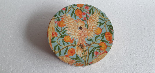 Round Cockatoo Orange Blue Wooden Hand Decorated Jewellery / Trinket Box Decor Gift