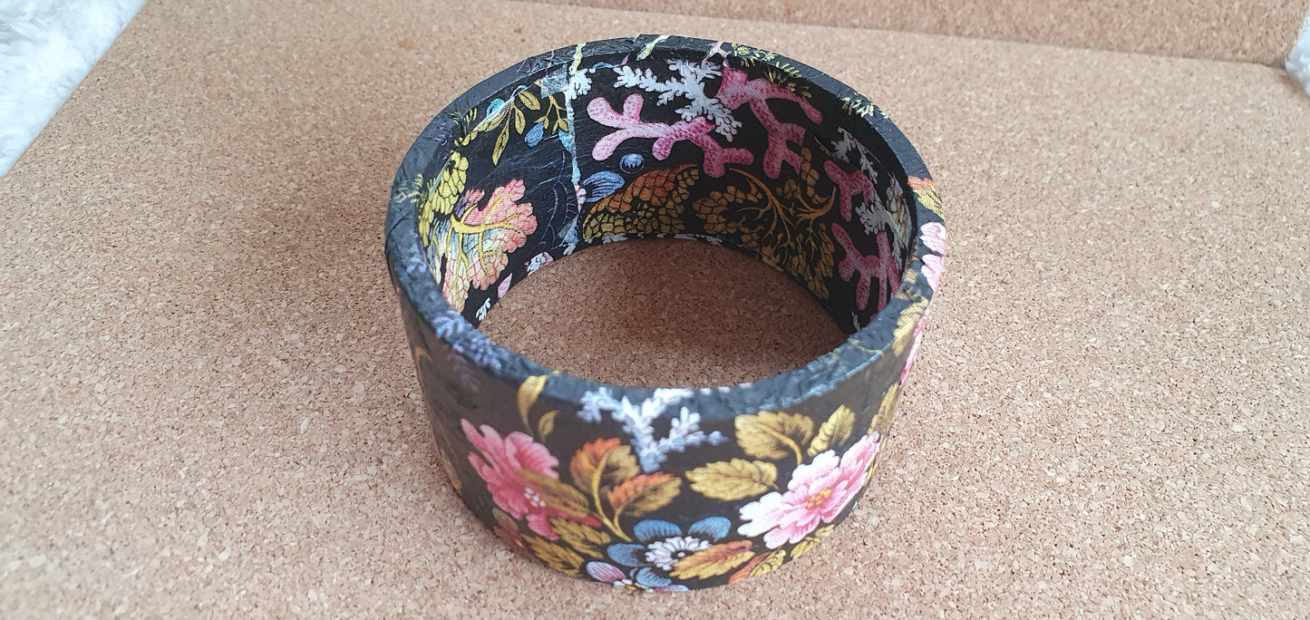 Black Marine Flowers Decoupage Chunky Bangle