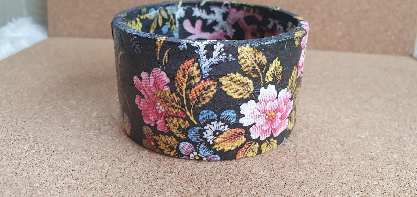 Black Marine Flowers Decoupage Chunky Bangle