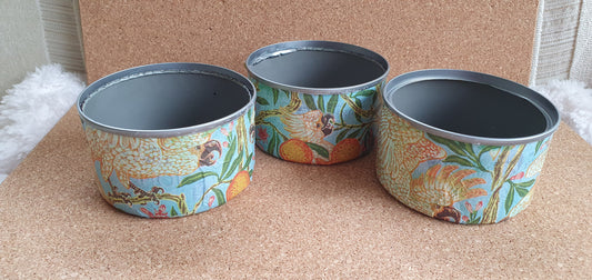 Tea Light Metal Candle Set Or Desk Tidy x 3 Blue Orange Cockatoos Hand Decorated Home Decor Gift