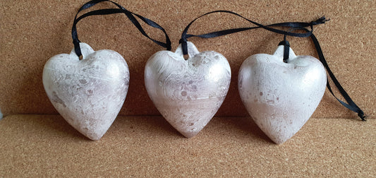 Set Of 3 Metallic Rose Gold Marbelled Ceramic Hearts Room Hanging Home Decor Gift