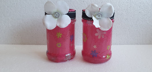 Set Of 2 Pink Flower Hand Decorated Desk Tidy Set Of Two Home Decor Gift