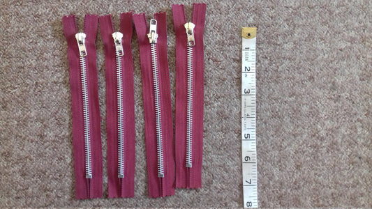 Deep raspberry zip red/burgundy 6 inch chunky heavy silver metal (15cm) closed end Size 5