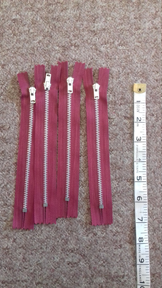 Deep raspberry zip red/burgundy large silver metal 6 inch (15cm) closed end Size 4.5