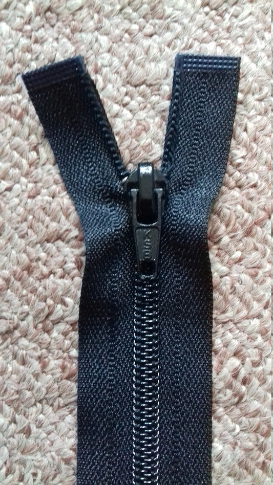Black nylon zip 17 inch (43cm) open end separating